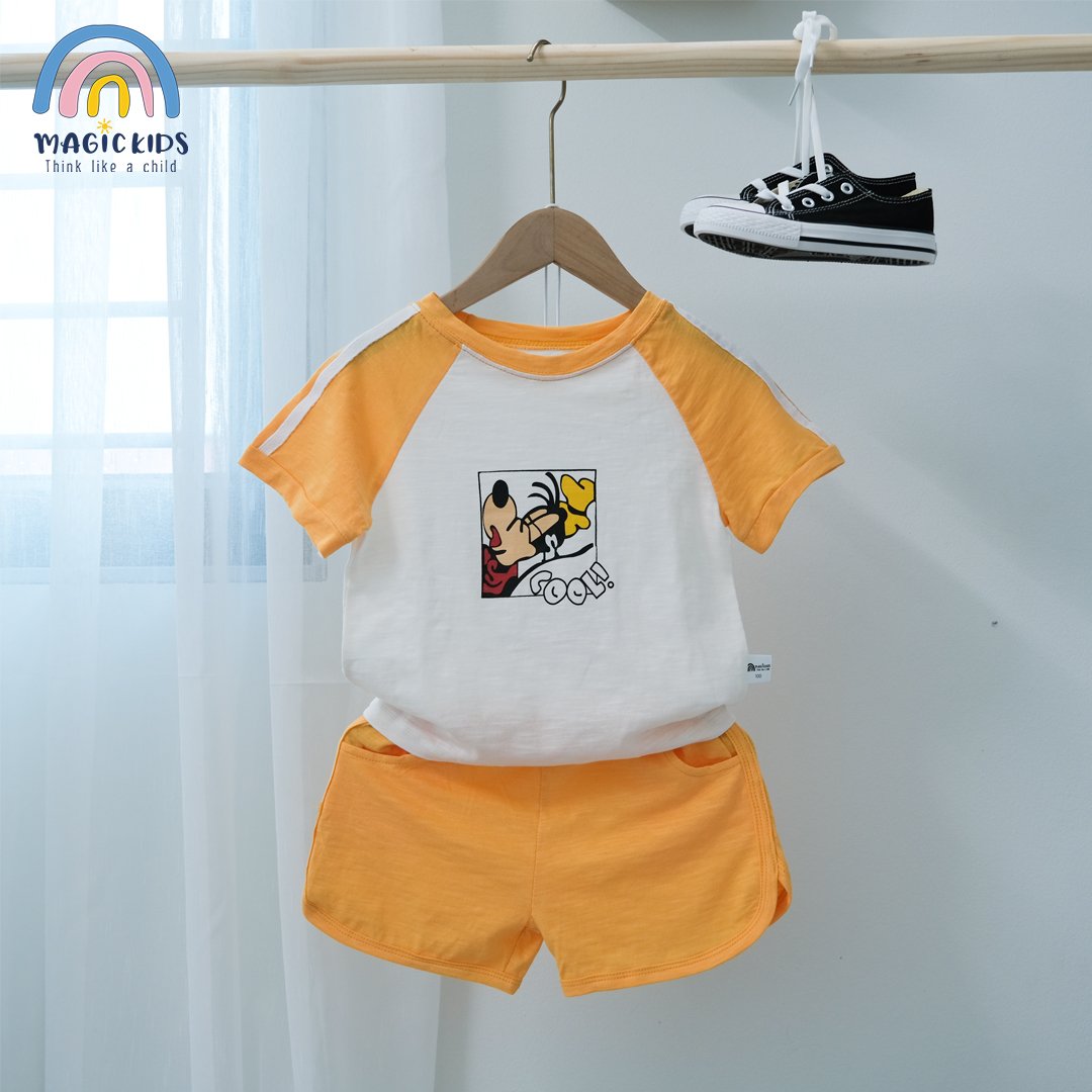 Đồ bộ bé trai Magickids áo thun cộc tay quần đùi cotton in hình chú chó pluto Quần áo trẻ em 1 2 3 4 5 6 7 tuổi BR22027