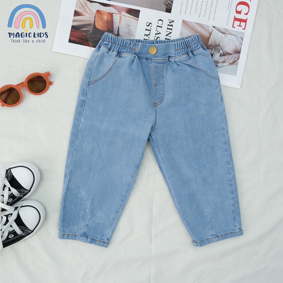 Quần dài bé trai 1 2 3 4 5 6 7 8 9 tuổi chất jean Magickids dáng baggy form rộng Quần áo trẻ em đi học đi chơi QD22019