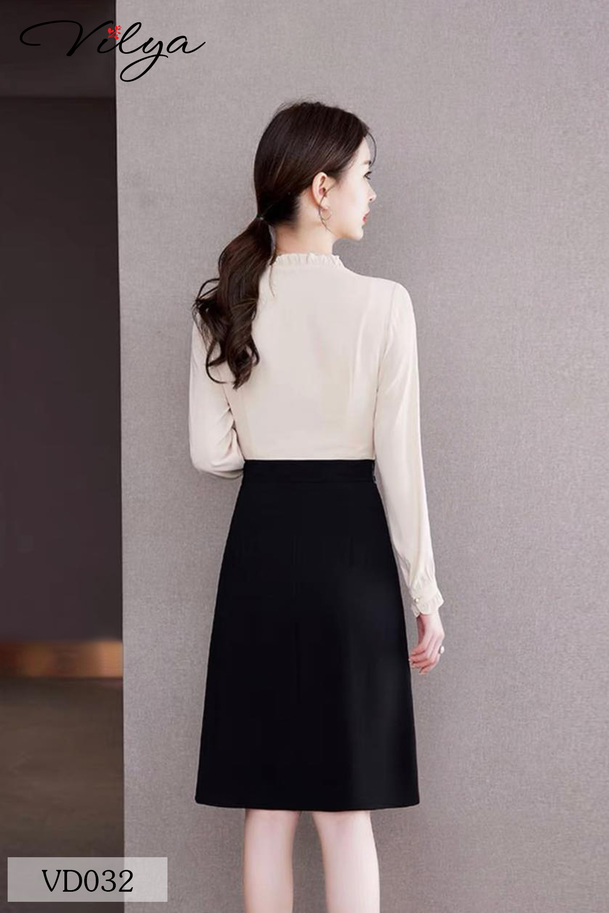 Đầm công sở VILYA dáng xòe A tay dài cúc trai VD032_thumbnail_4