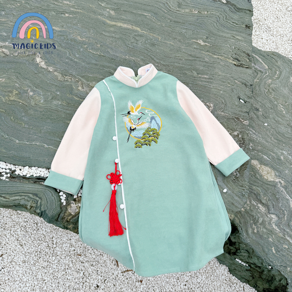 Áo dài Tết cho bé trai size đại 40kg Magickids áo dài cổ truyền chất text nhung thêu hạc tặng kèm dây khánh AD23020_thumbnail_8