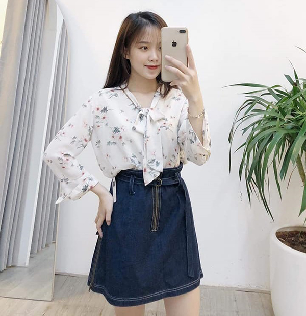 &Aacute;o hoa mix ch&acirc;n v&aacute;y ngắn