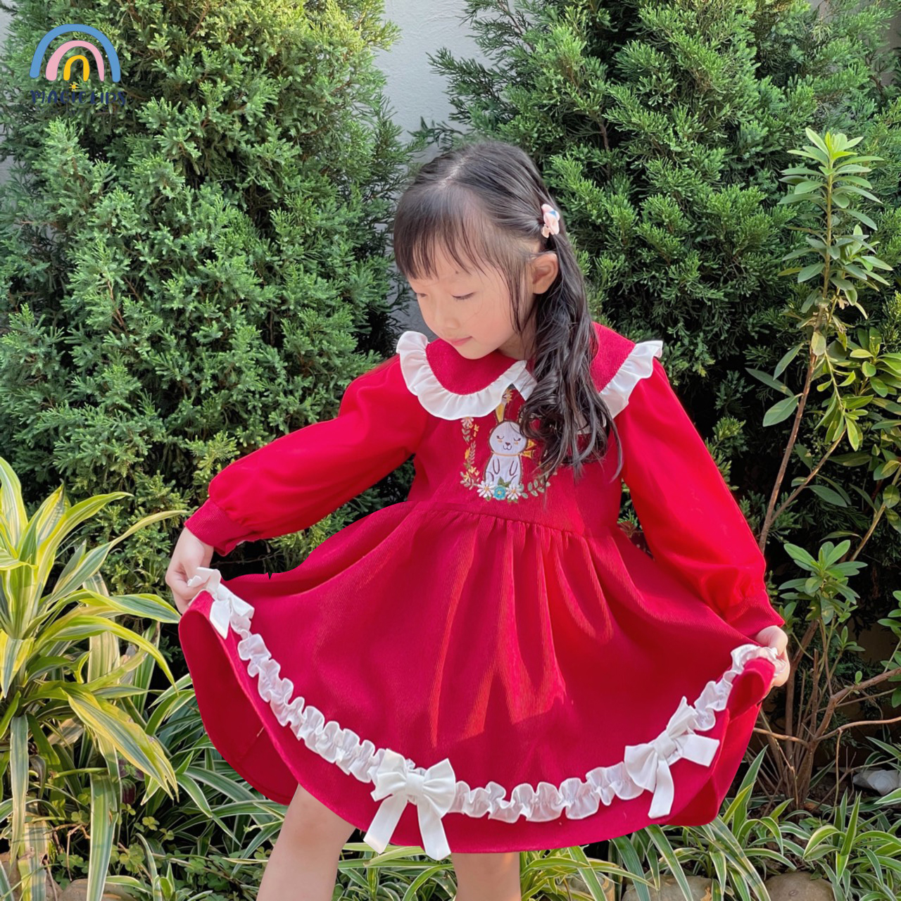 Váy bé gái 2 3 4 5 6 7 tuổi Magickids thu đông tay dài dáng xòe thêu thỏ dễ thương cổ thủy thủ chất nhung tăm VA22006_thumbnail_2