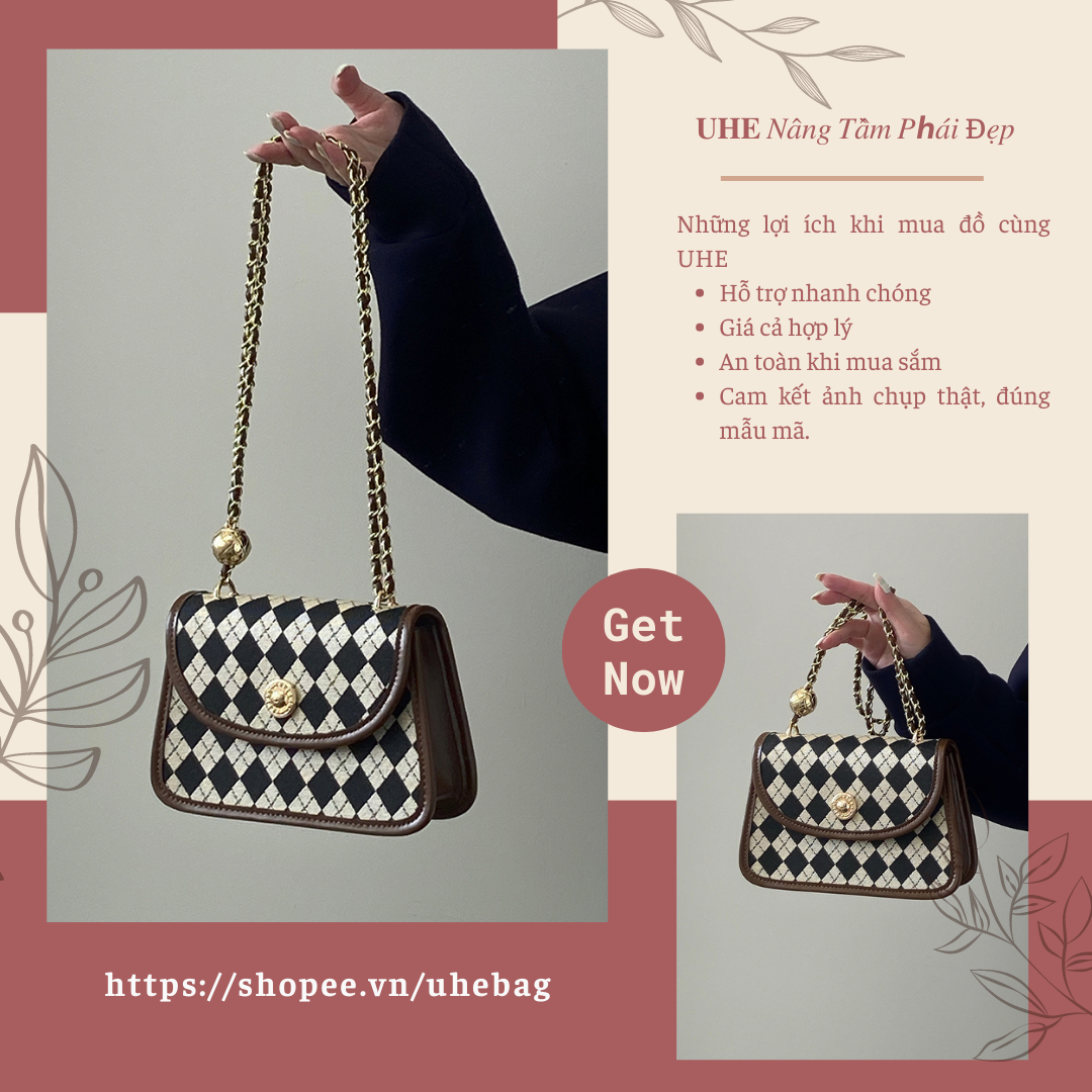 Túi đeo chéo, túi quay xách họa tiết ca rô dây xích cao cấp đi tiệc mới nhất dành cho nữ 2023 UHE_032