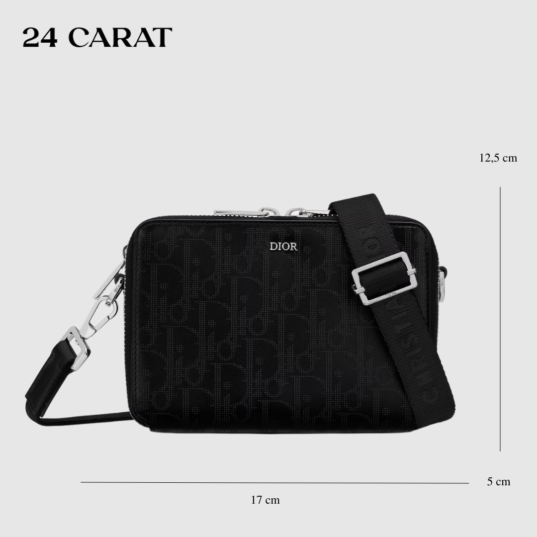 Túi đeo chéo Dior Pouch With Strap Black Dior Oblique Galaxy Leather