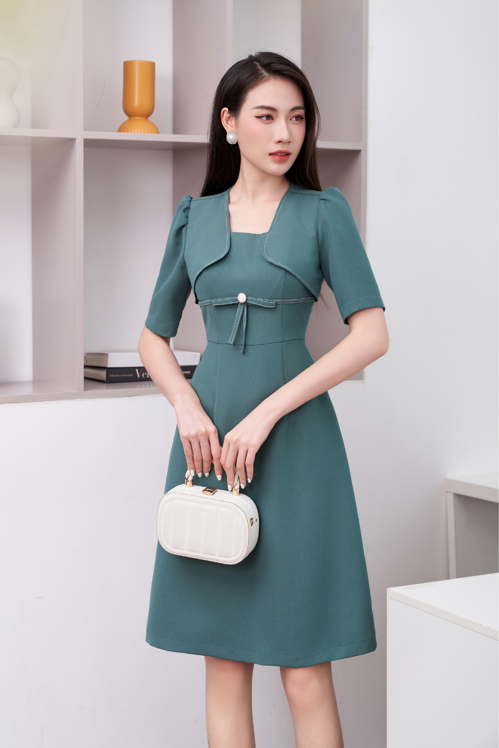 Đầm xòe xanh đá giả áo khoách ngoài_thumbnail_0