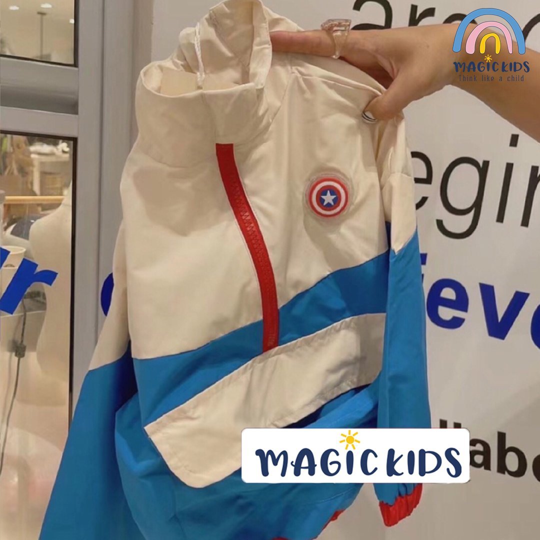 Áo khoác gió cho bé trai bé gái Magickids 2 lớp cao cấp in hình siêu anh hùng khóa lửng Quần áo trẻ em AO22044