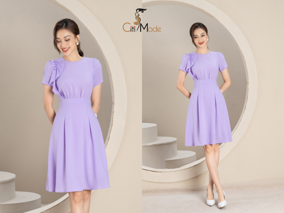 Đầm EMY EM6975 Xoè Cổ Sen Xanh Pastel  Lazadavn