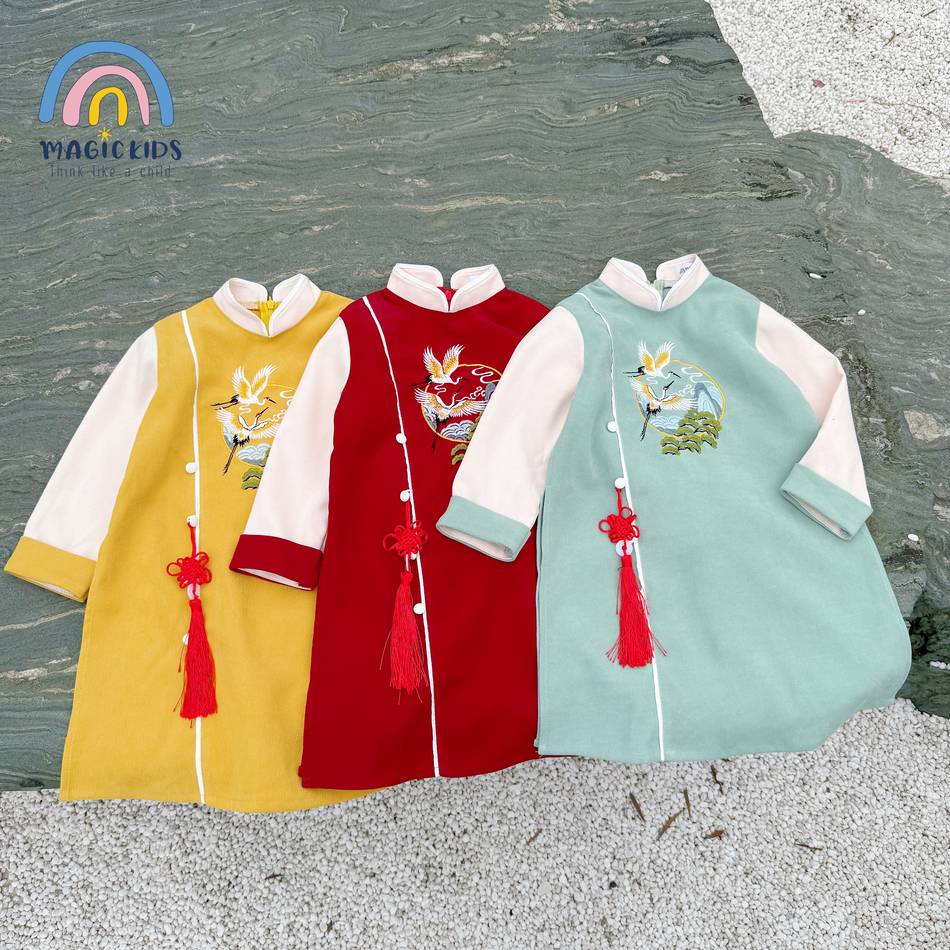 Áo dài Tết cho bé trai size đại 40kg Magickids áo dài cổ truyền chất text nhung thêu hạc tặng kèm dây khánh AD23020_thumbnail_10