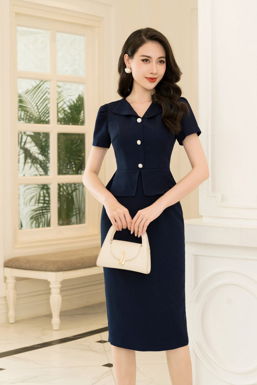 Đầm ôm đen tím than peplum cổ bẻ ve_thumbnail_0