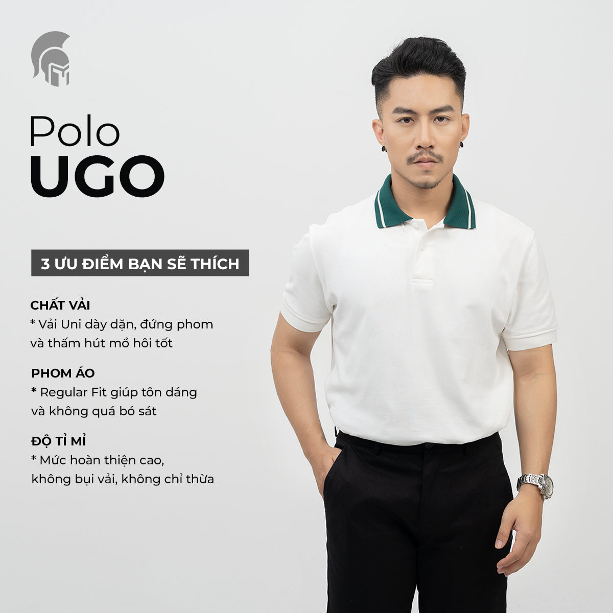 Áo Polo Nam Ugo Màu Xanh Lá với thông tin chi tiết