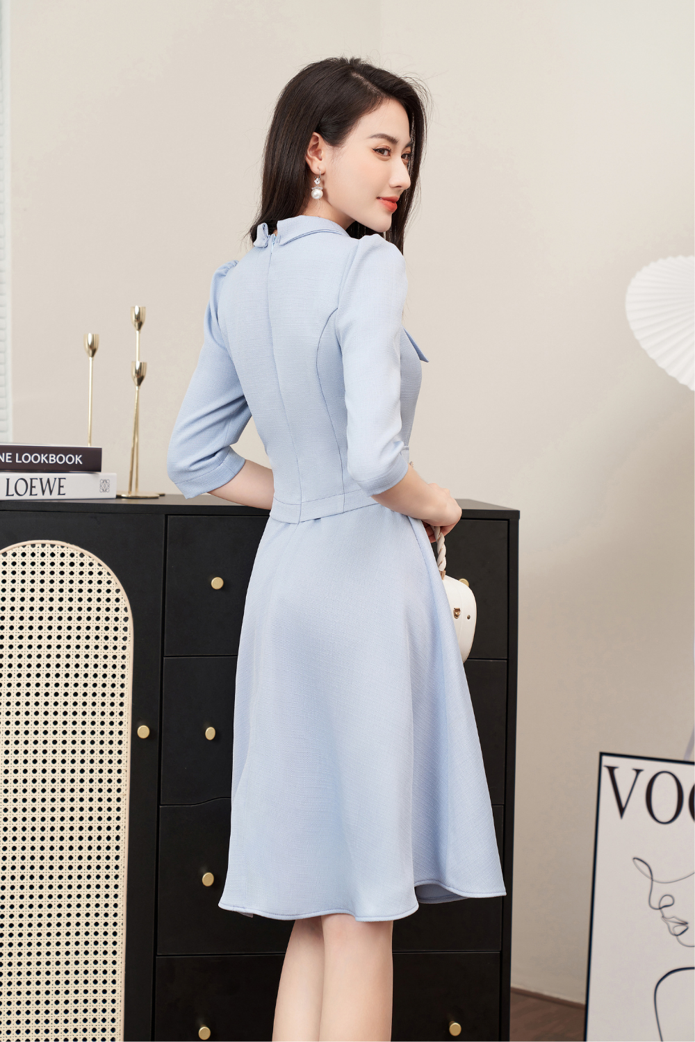 Đầm xoè dạ tếch xanh giả set_thumbnail_1