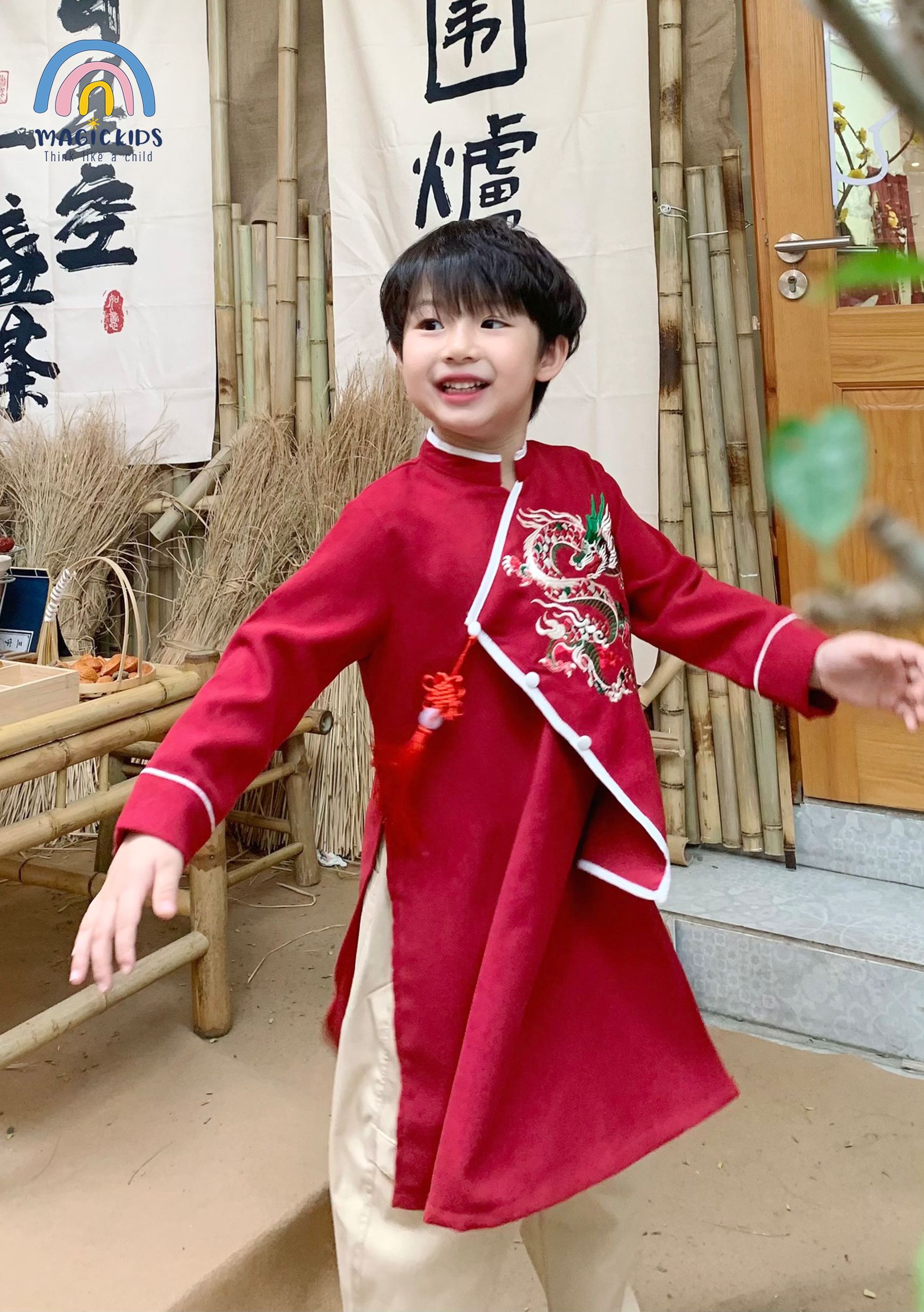 Áo dài bé trai size đại 40kg Magickids áo dài Tết 2024 thêu rồng chất text nhung mềm mịn cho bé từ 12-35kg AD23019_thumbnail_2
