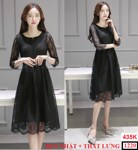 [1220] Đầm thiết kế ren cao cấp 2 lớp Mia tặng dây nịt Hàn Quốc quý phái, duyên dáng 
