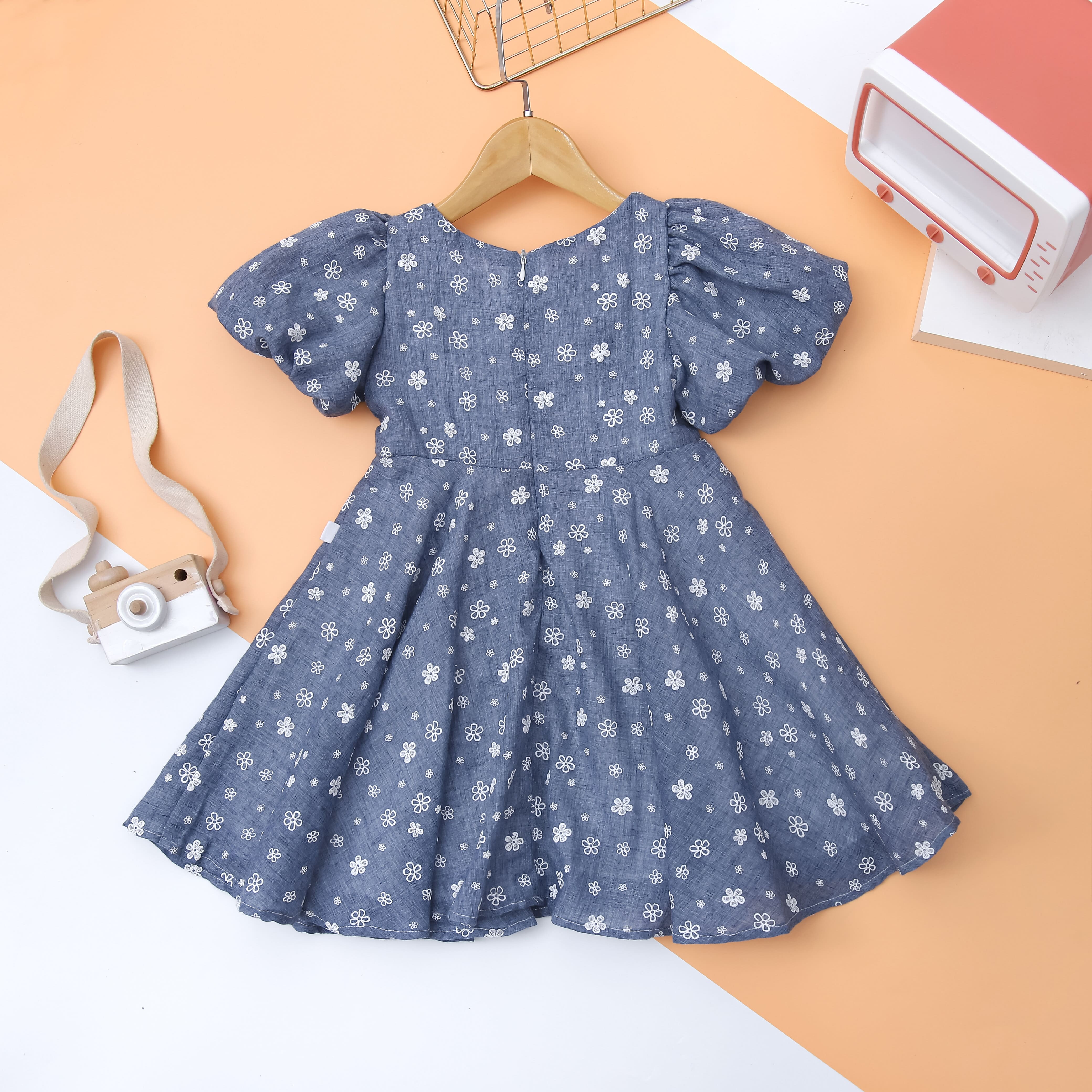 Váy thô dệt in hoa phối nơ trắng_thumbnail_4