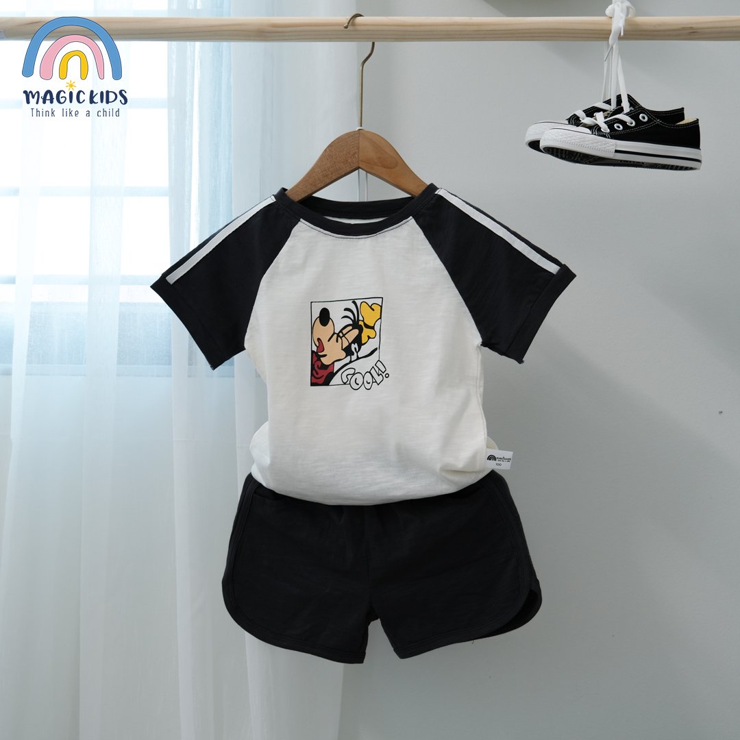 Đồ bộ bé trai Magickids áo thun cộc tay quần đùi cotton in hình chú chó pluto Quần áo trẻ em 1 2 3 4 5 6 7 tuổi BR22027