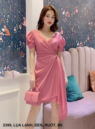 ĐẦM CỔ CHÉO EO THẮT NƠ DÀI XUỐNG LAI - 2399
