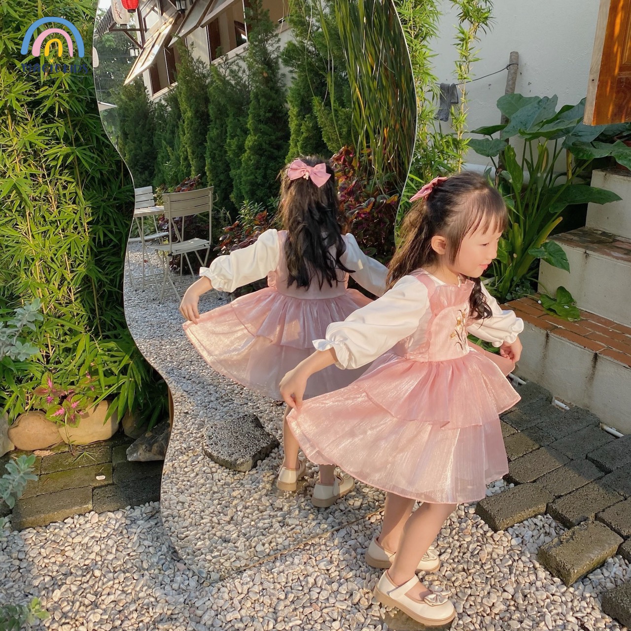 Váy đầm công chúa bé gái Magickids dáng xòe tay phồng chất voan cao cấp thêu hoa mặc sự kiện, Tết VA22001_thumbnail_6