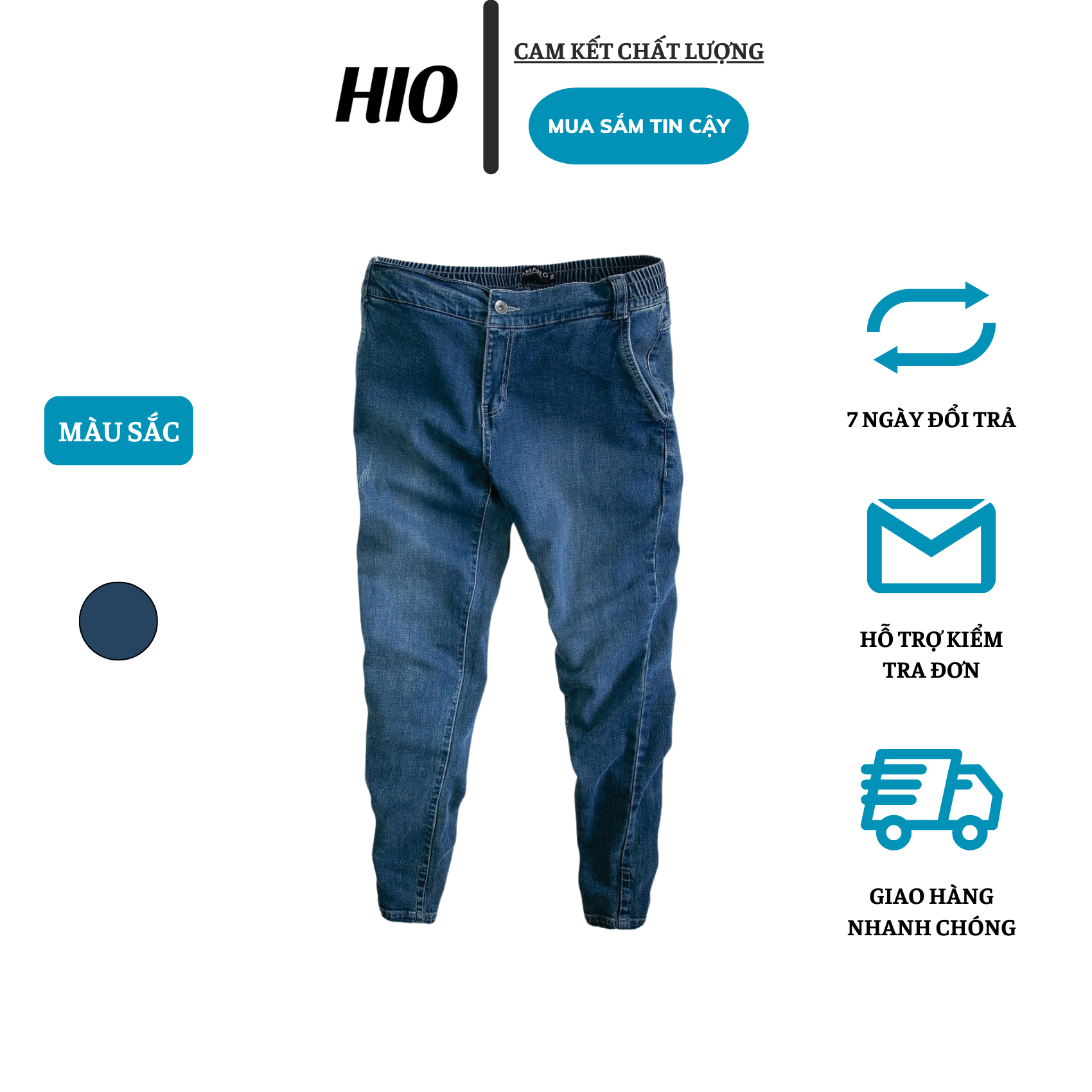 Quần JEAN cạp nửa chun kết hợp cùng khuy form slim QJ552