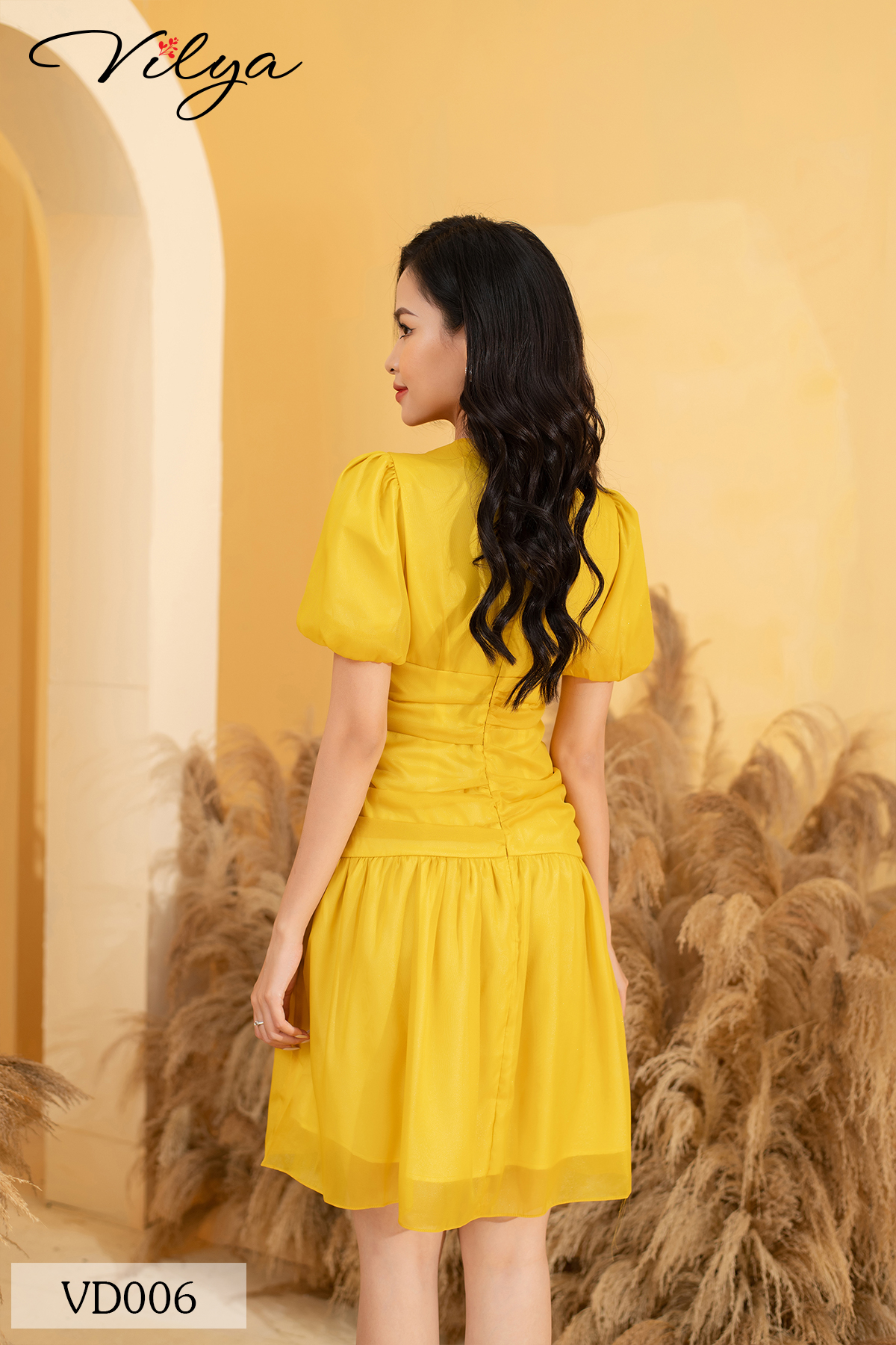 Đầm công sở VILYA dáng xòe tơ nhúm tay bồng VD006_thumbnail_4