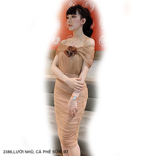 ĐẦM ÔM CỔ ÔM VAI ĐÍNH HOA HỒNG TRƯỚC NGỰC - 2386