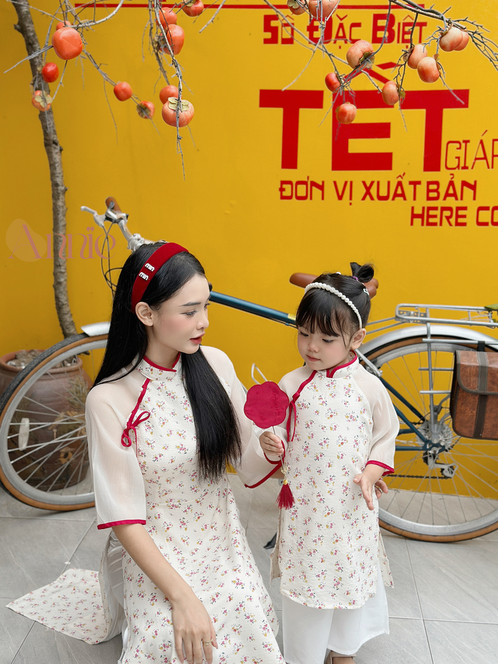 Áo dài mẹ và bé gái Tết 2024 Anniebaby áo dài truyền thống size đại đến 60kg cổ tàu chất xốp hoa mềm mịn  AD23011_thumbnail_1