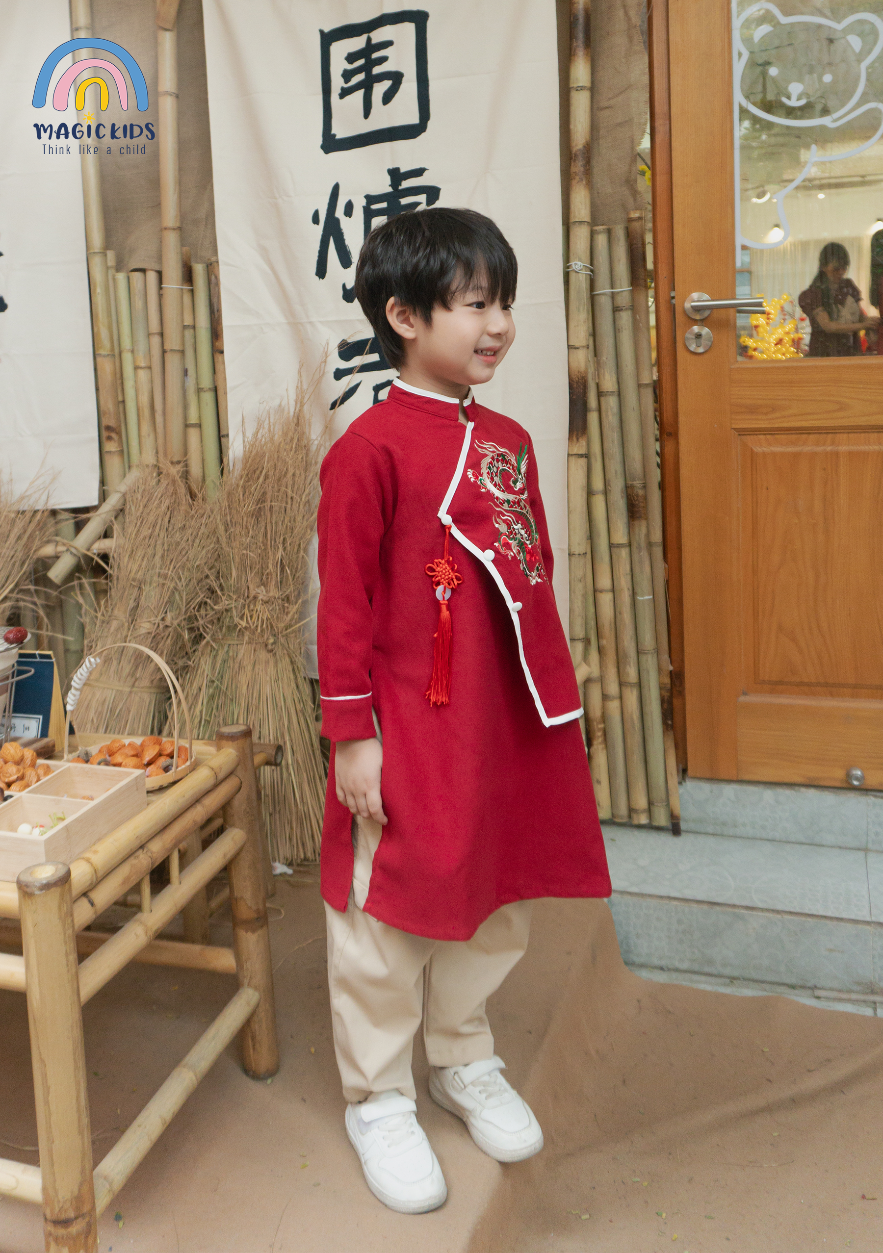 Áo dài bé trai size đại 40kg Magickids áo dài Tết 2024 thêu rồng chất text nhung mềm mịn cho bé từ 12-35kg AD23019_thumbnail_5