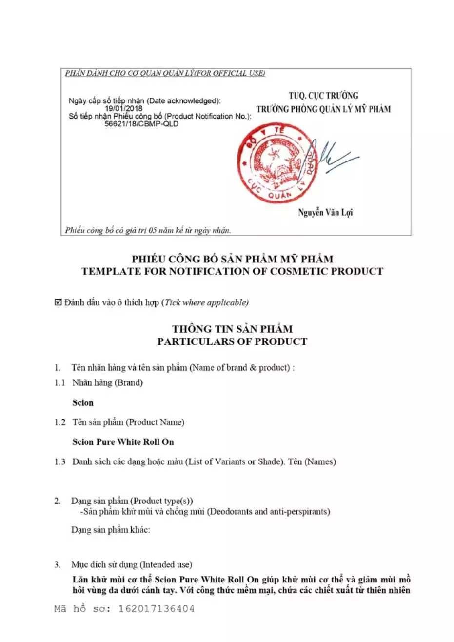 Lăn khử mùi sáng da Scion Brightening Roll On