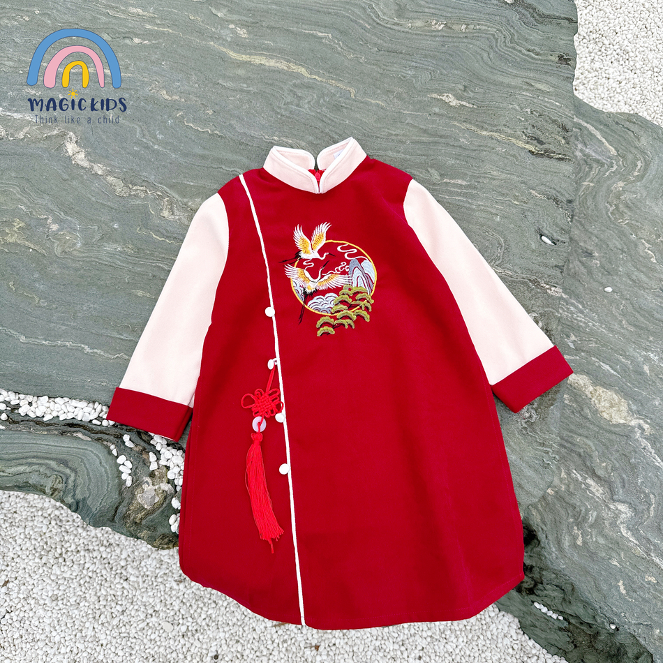 Áo dài Tết cho bé trai size đại 40kg Magickids áo dài cổ truyền chất text nhung thêu hạc tặng kèm dây khánh AD23020_thumbnail_9