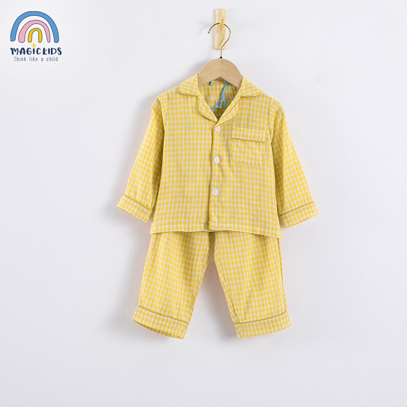 Đồ bộ dài tay pijama bé trai, bé gái Magickids kẻ caro dễ thương chất kẻ xốp Hàn Quốc Đồ ngủ mẫu mới 2022 BR22028