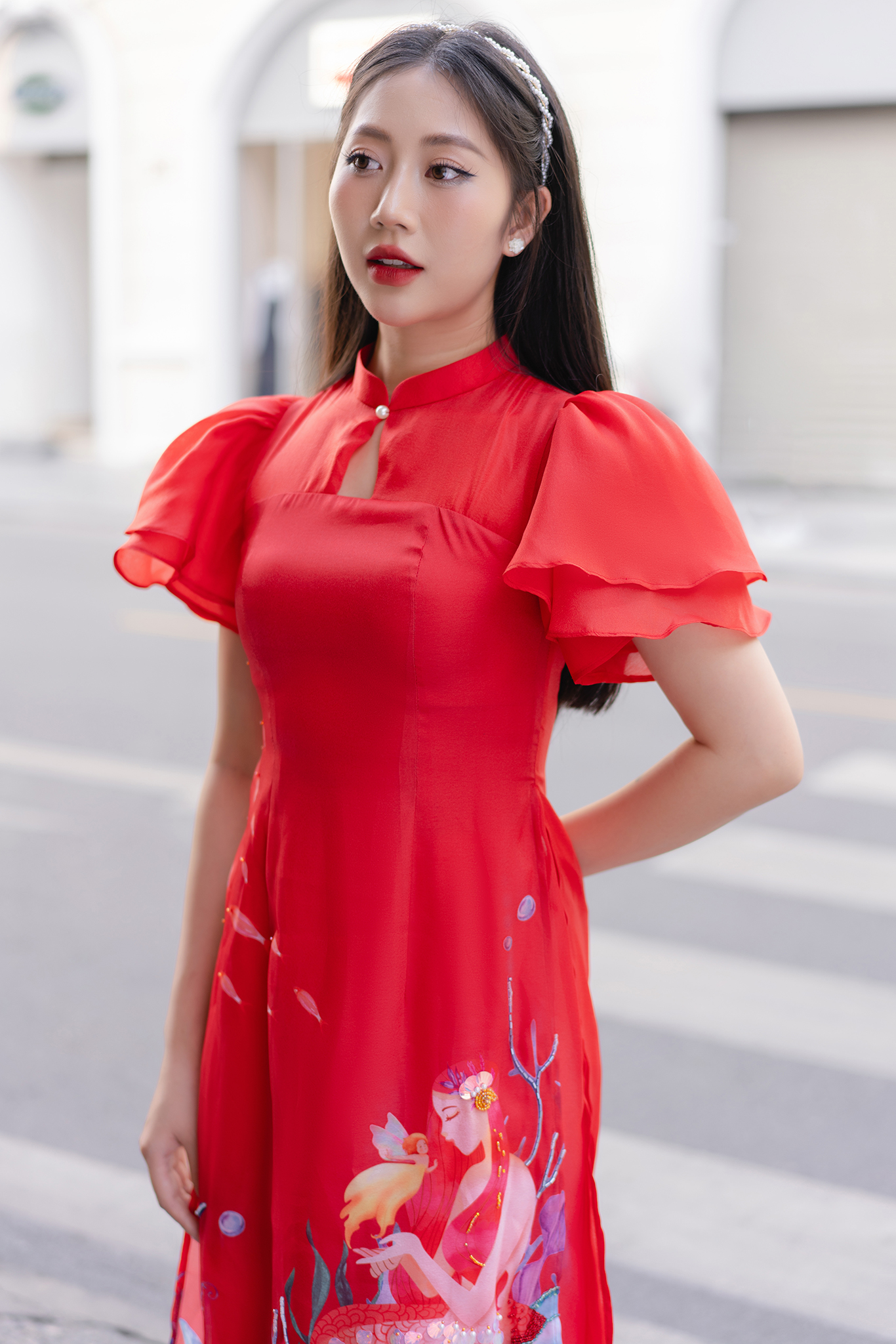 Áo dài mẹ in mẹ con Biển