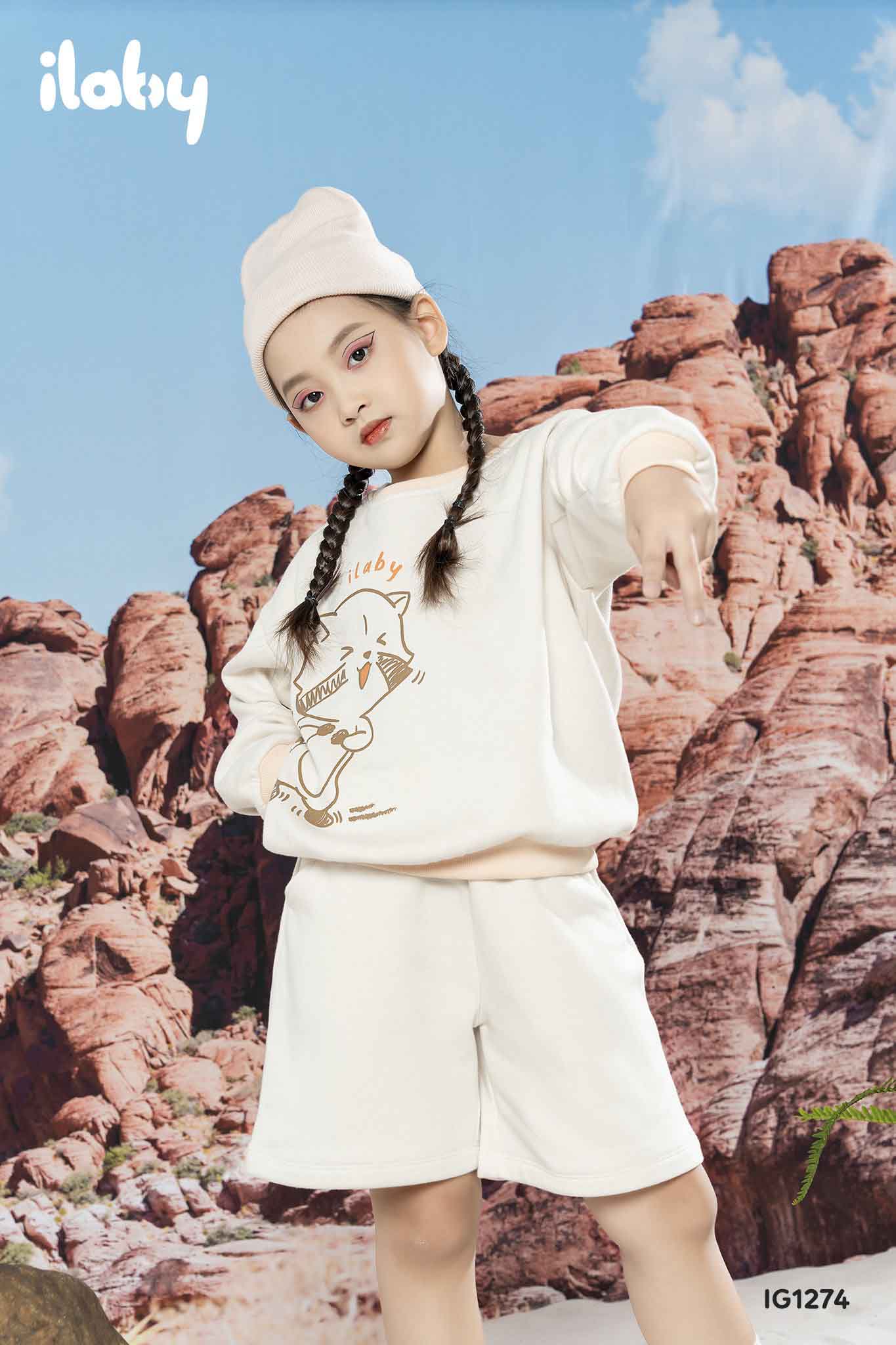 [ Outfit thu đông ] Bộ nỉ bé gái quần sooc in hình_thumbnail_1