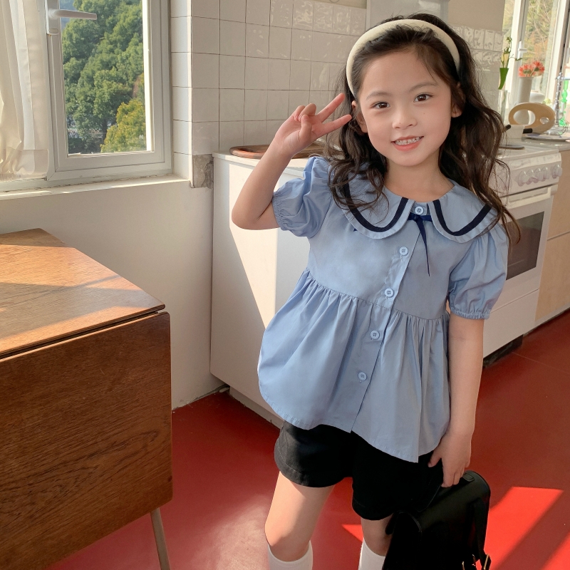 Set bộ quần áo bé gái size đại 13-41kg Anniebaby áo sơ mi cổ bèo phối quần short phong cách Hàn Quốc thoáng mát BD24028_thumbnail_8