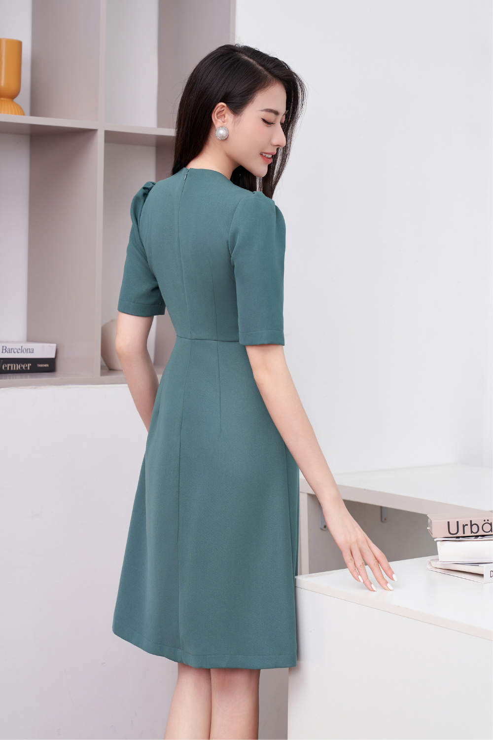 Đầm xòe xanh đá giả áo khoách ngoài_thumbnail_1