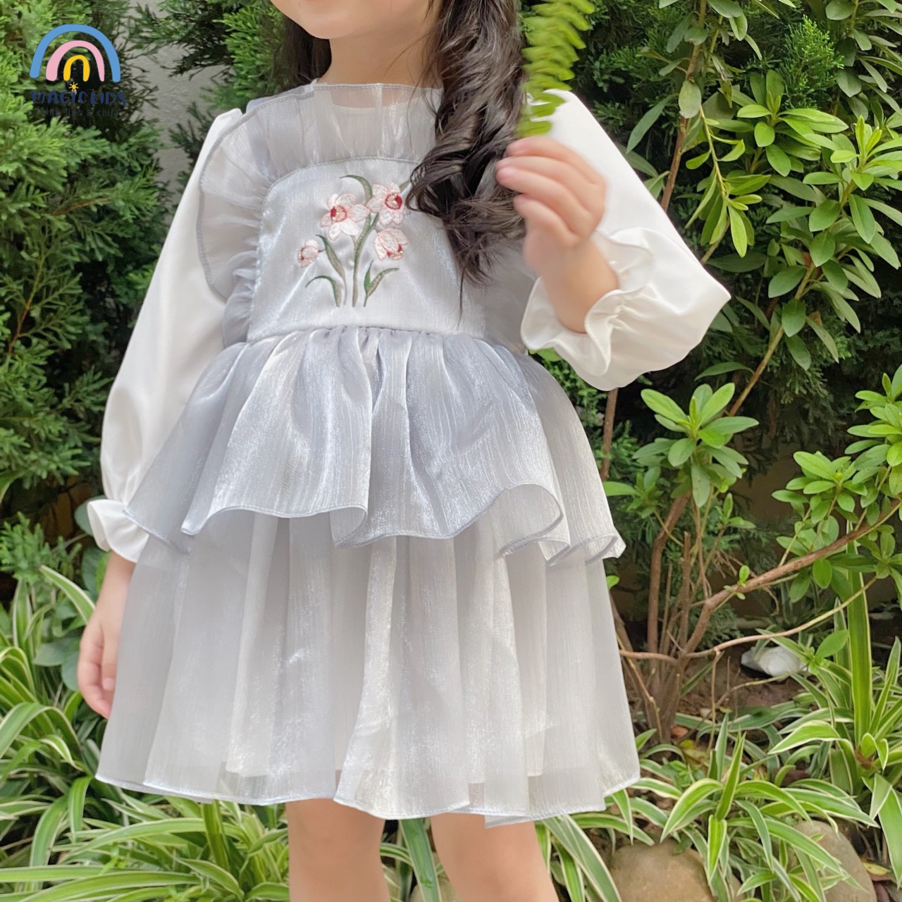 Váy đầm công chúa bé gái Magickids dáng xòe tay phồng chất voan cao cấp thêu hoa mặc sự kiện, Tết VA22001_thumbnail_9