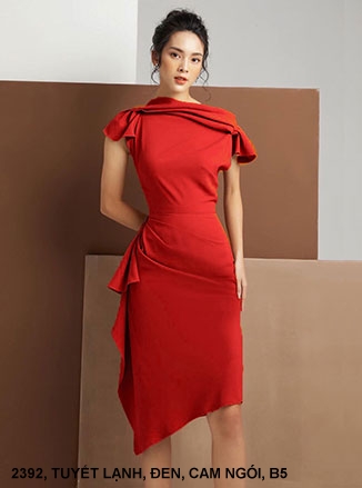 ĐẦM LAI XÉO CỔ VÀ TAY XẾP LY LỚN - 2392