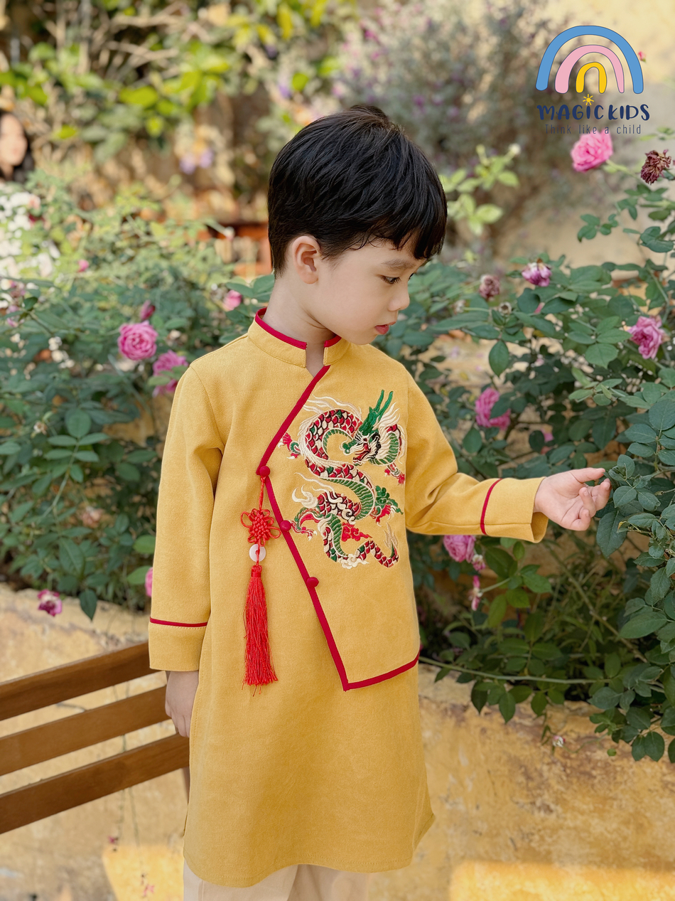Áo dài bé trai size đại 40kg Magickids áo dài Tết 2024 thêu rồng chất text nhung mềm mịn cho bé từ 12-35kg AD23019_thumbnail_7