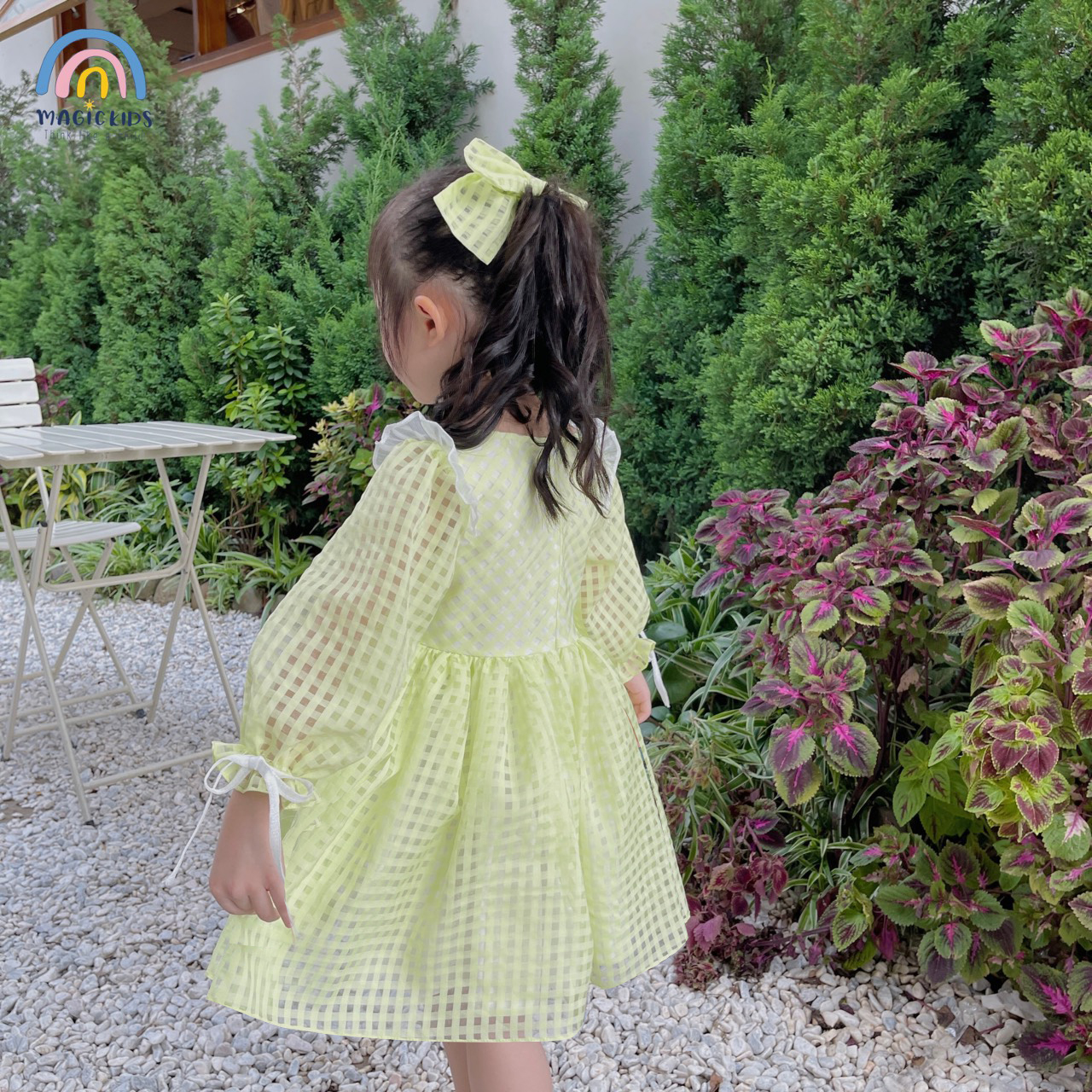 Váy đầm công chúa bé gái 1 2 3 4 5 6 7 tuổi Magickids dáng xòe tay bồng chất liệu ren cao cấp thêu hồ điệp VA22004_thumbnail_4