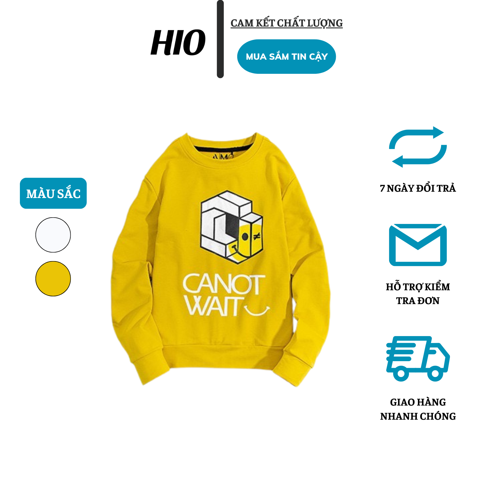 Áo nỉ dài tay AN-04 AMANO Trắng/ Đen/ Vàng form regular in họa tiết