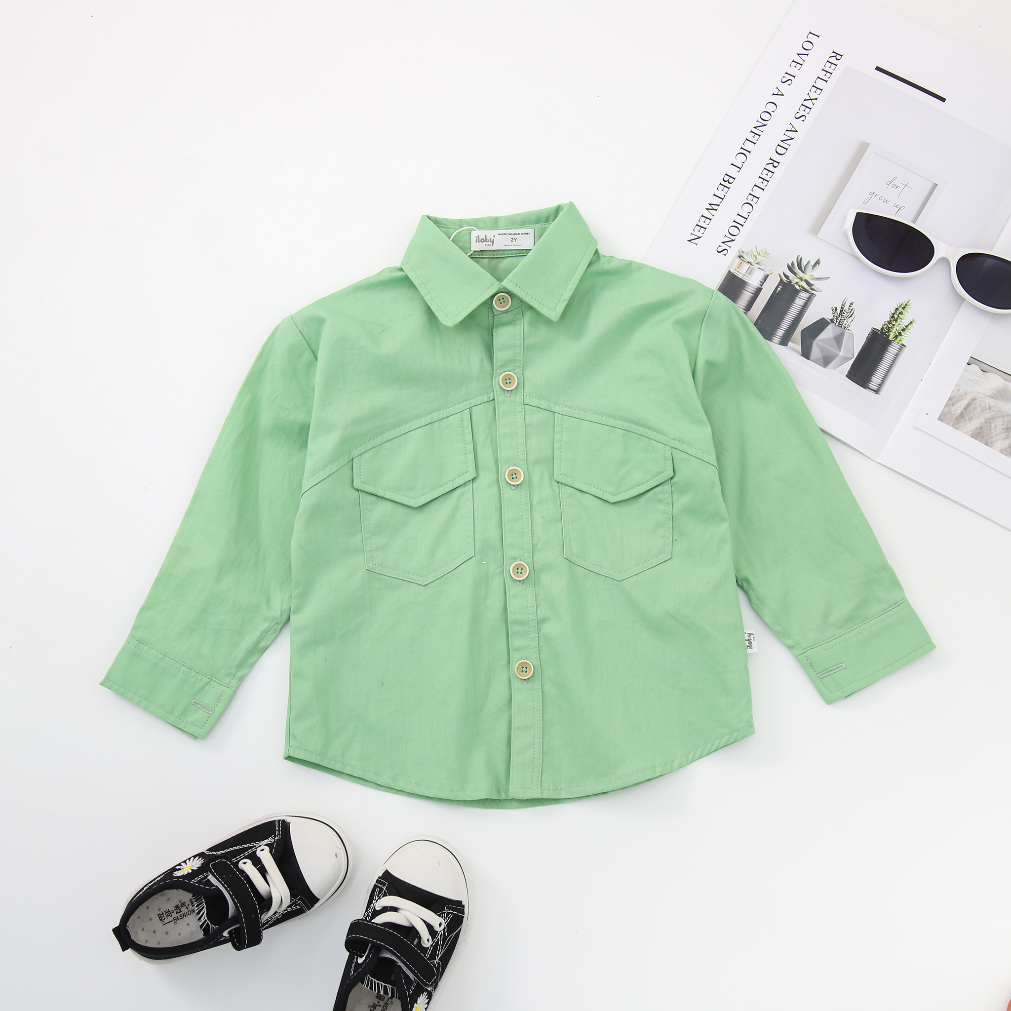 Áo sơ mi dài tay túi ốp chéo