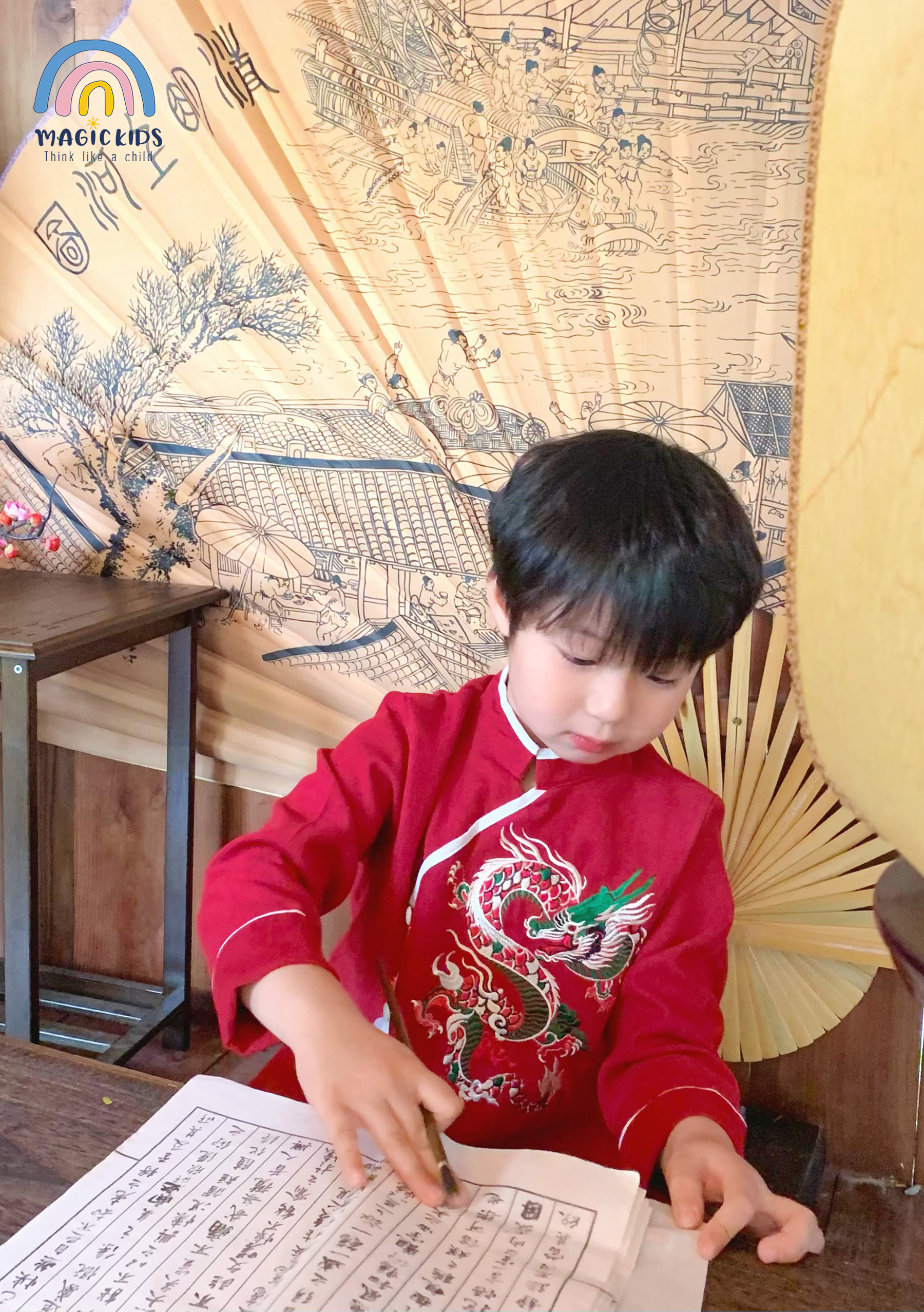 Áo dài bé trai size đại 40kg Magickids áo dài Tết 2024 thêu rồng chất text nhung mềm mịn cho bé từ 12-35kg AD23019_thumbnail_3