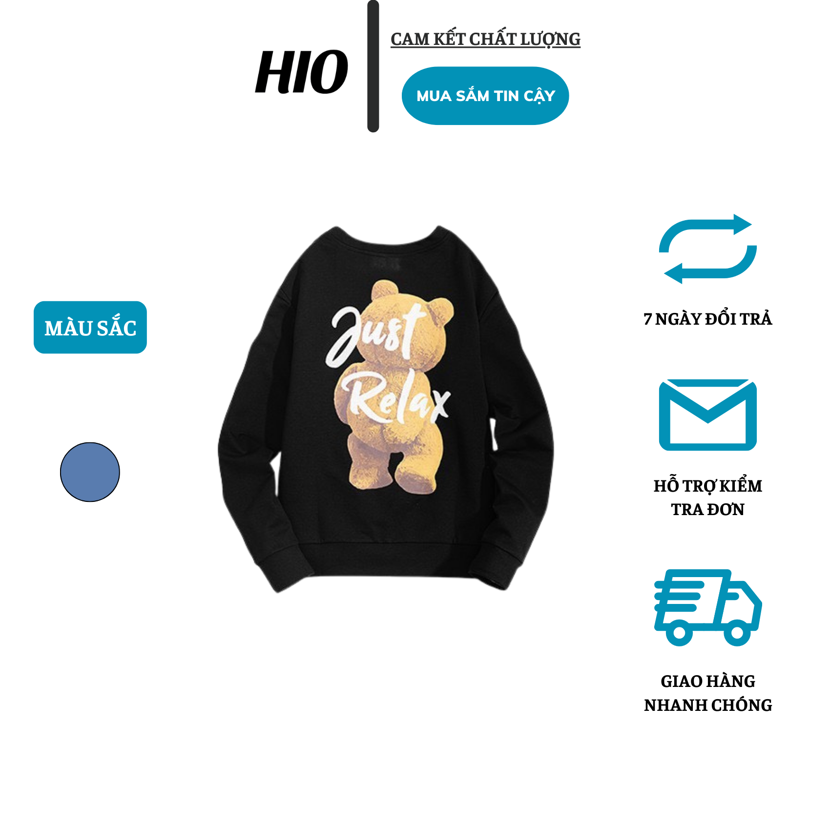 Áo nỉ dài tay nam AN-02 AMANO Đen form regular in họa tiết