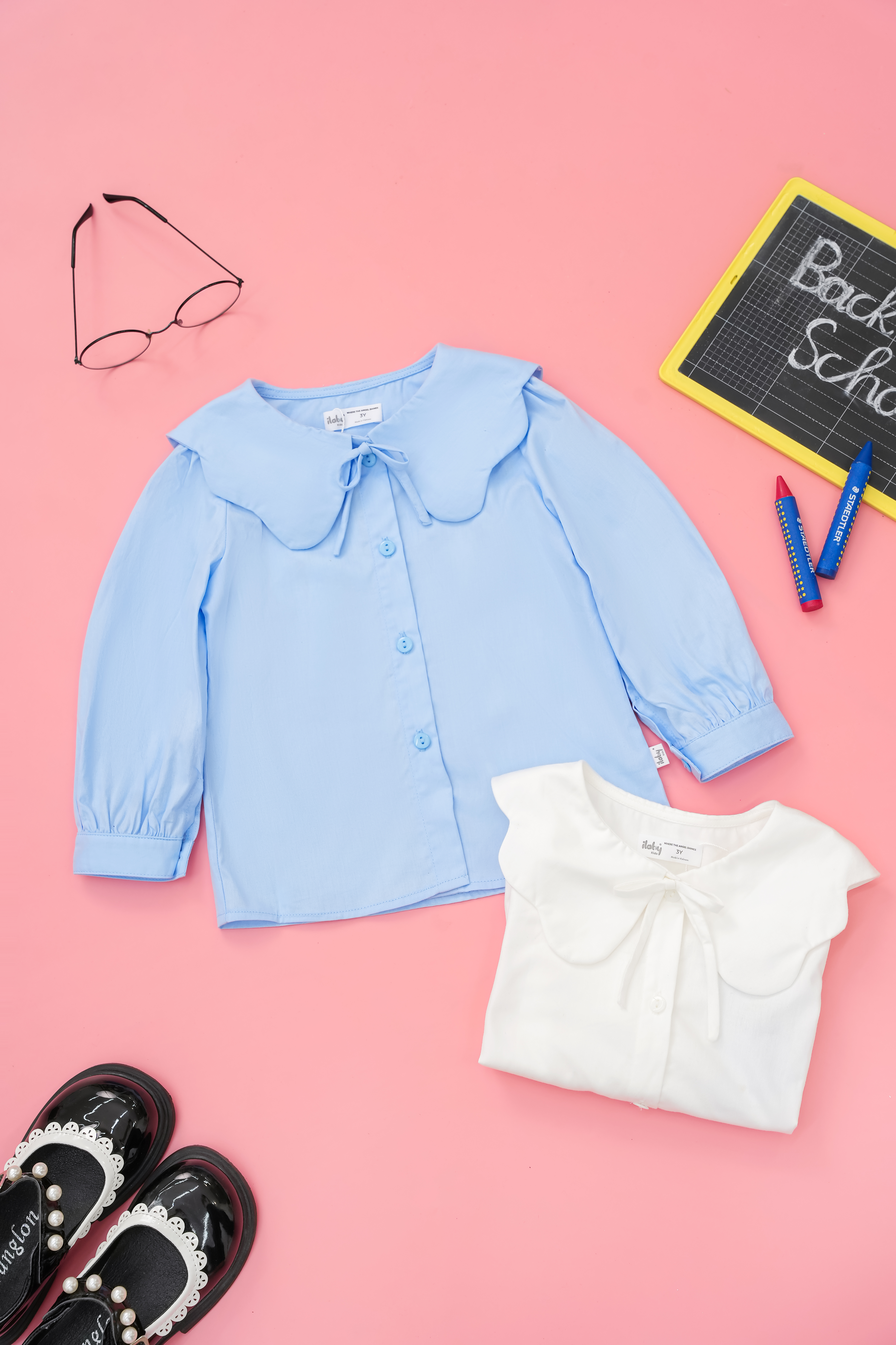 Áo sơ mi dài tay cổ cách điệu lượn sóng