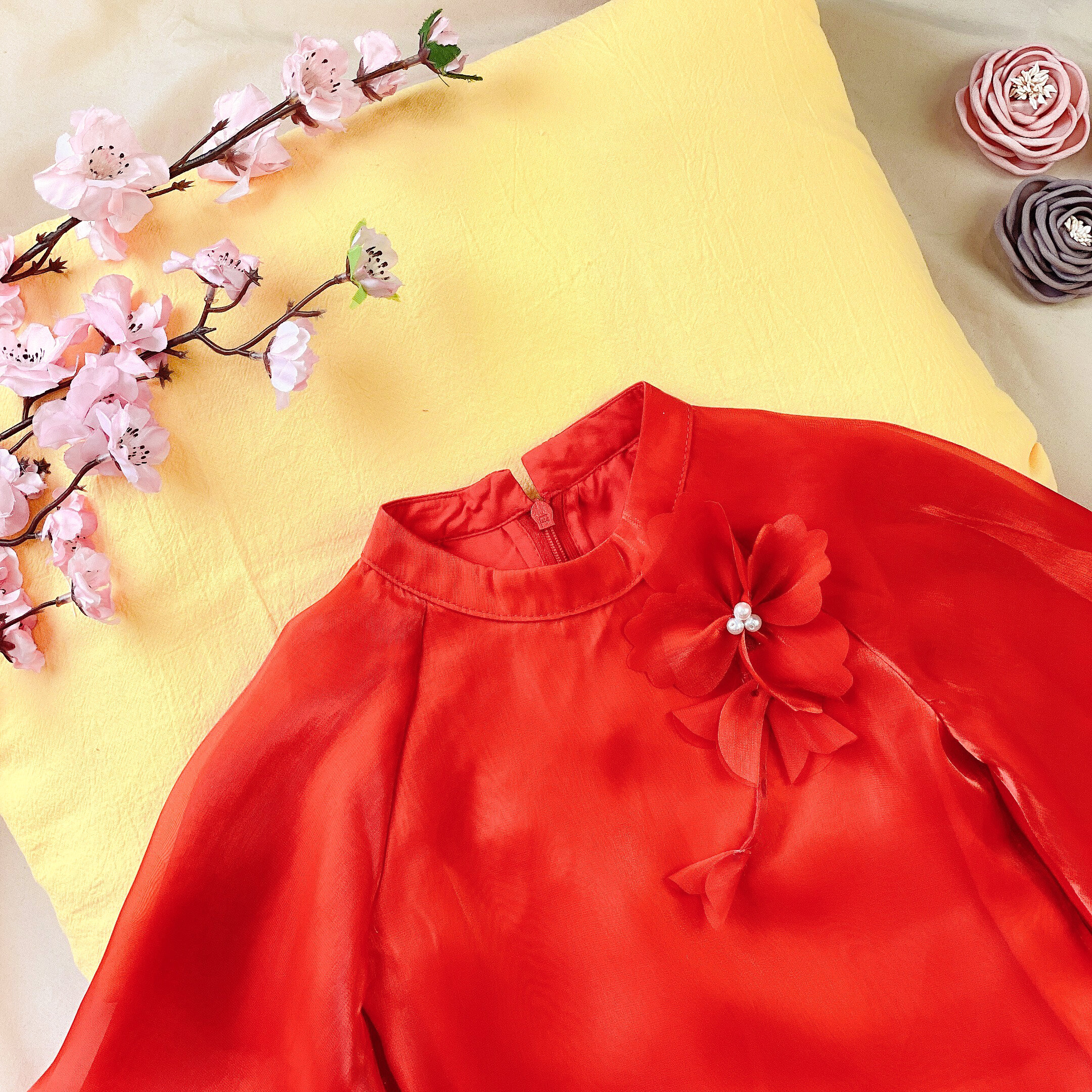 Áo dài tơ nơ cổ. Chân váy liền_thumbnail_5