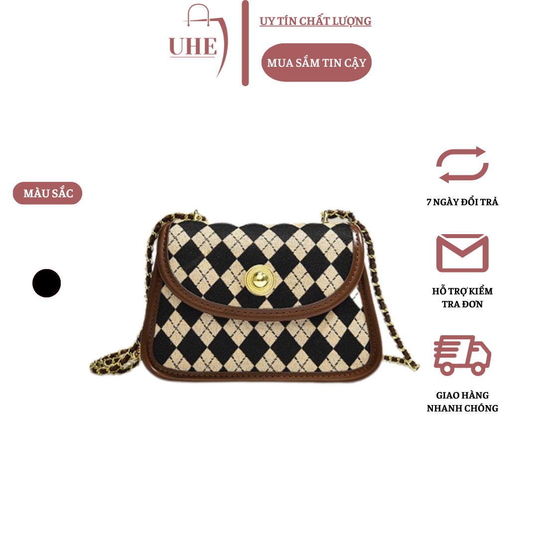 Túi đeo chéo, túi quay xách họa tiết ca rô dây xích cao cấp đi tiệc mới nhất dành cho nữ 2023 UHE_032