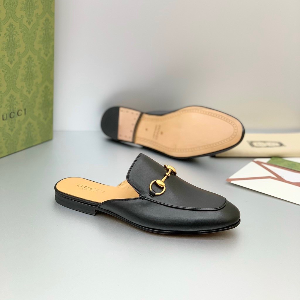 Giày sục Gucci black Leather Horsebit Slipper