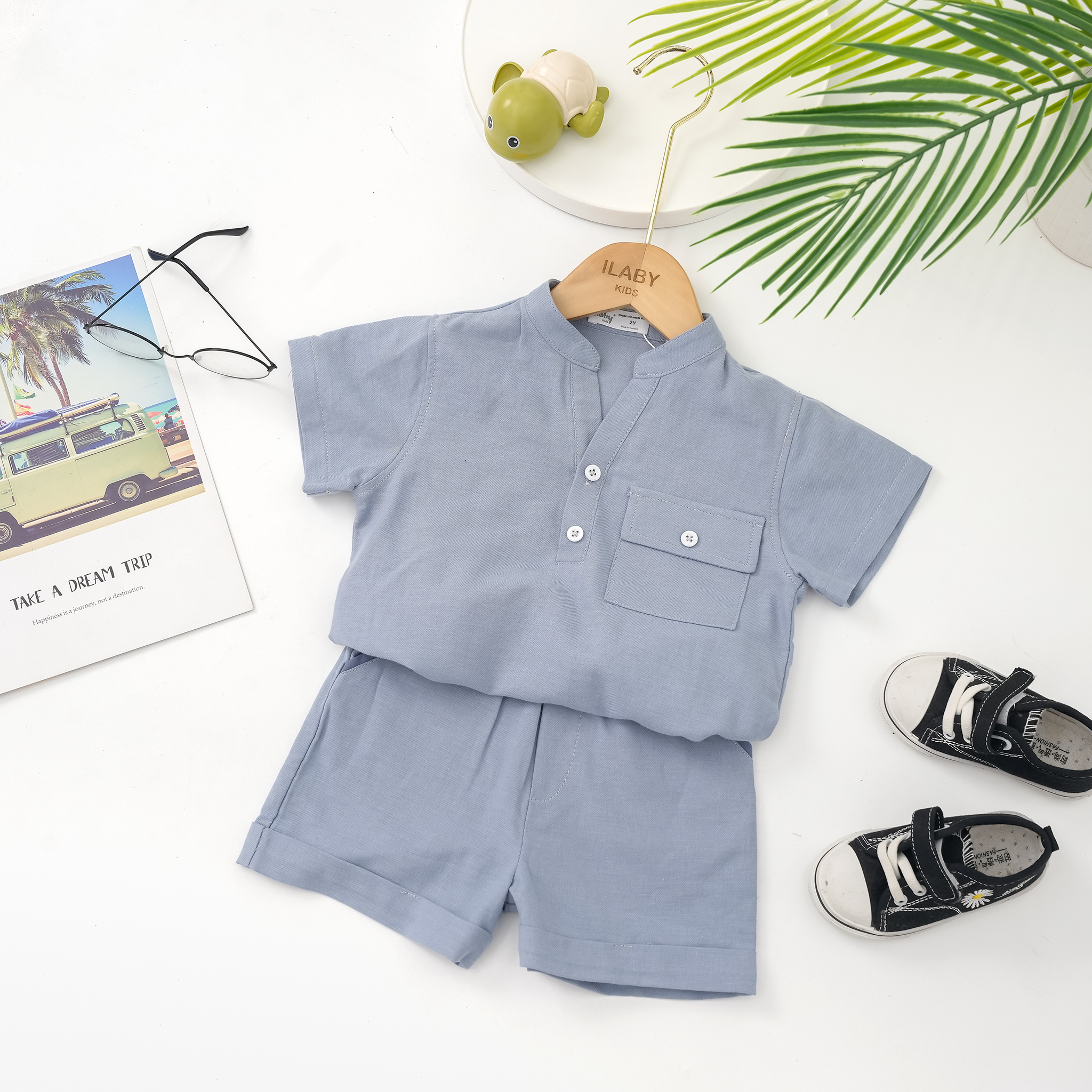 Bộ bé trai cổ trụ mở V, quần lật gấu_thumbnail_6