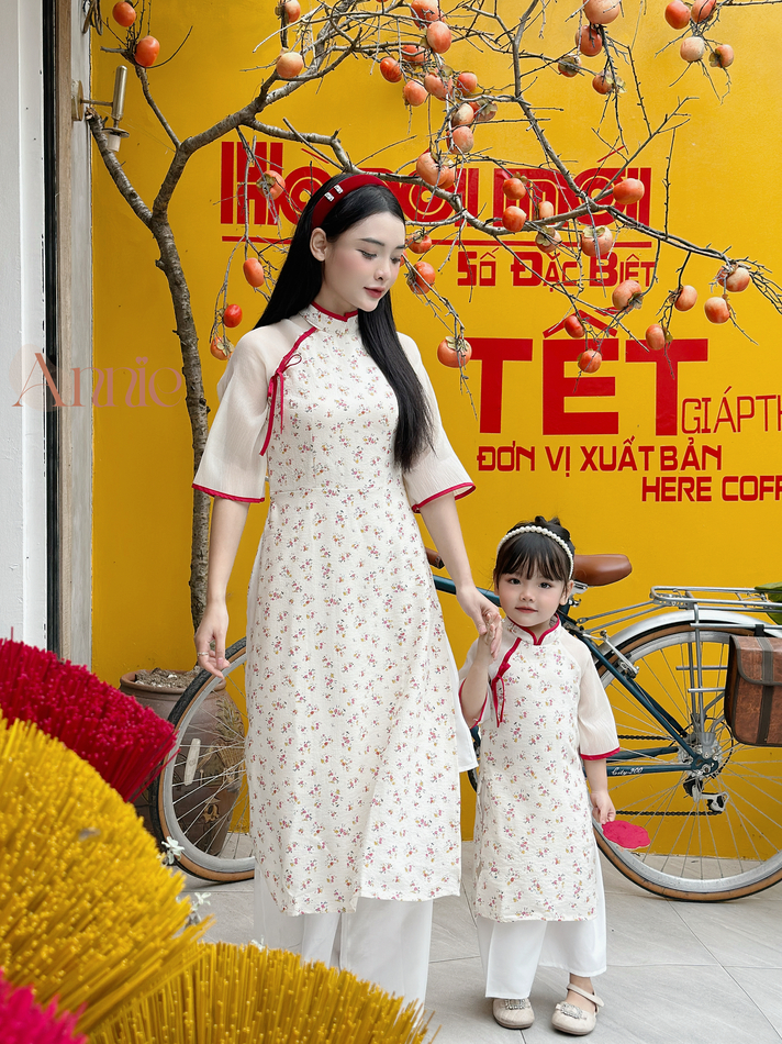 Áo dài mẹ và bé gái Tết 2024 Anniebaby áo dài truyền thống size đại đến 60kg cổ tàu chất xốp hoa mềm mịn  AD23011_thumbnail_2