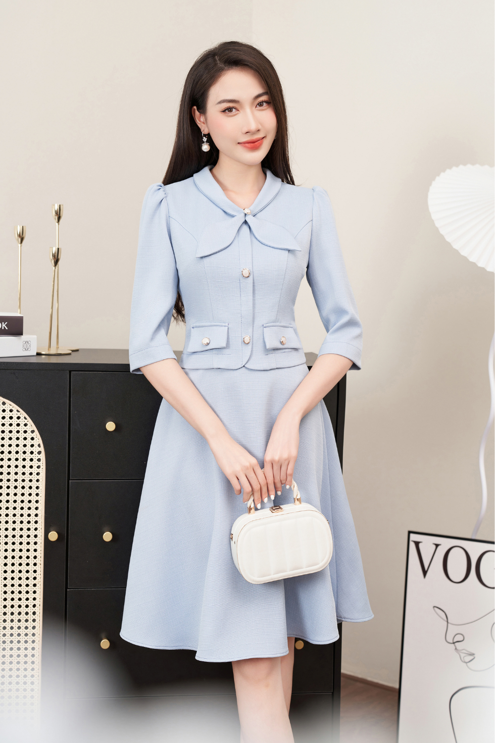 Đầm xoè dạ tếch xanh giả set_thumbnail_0