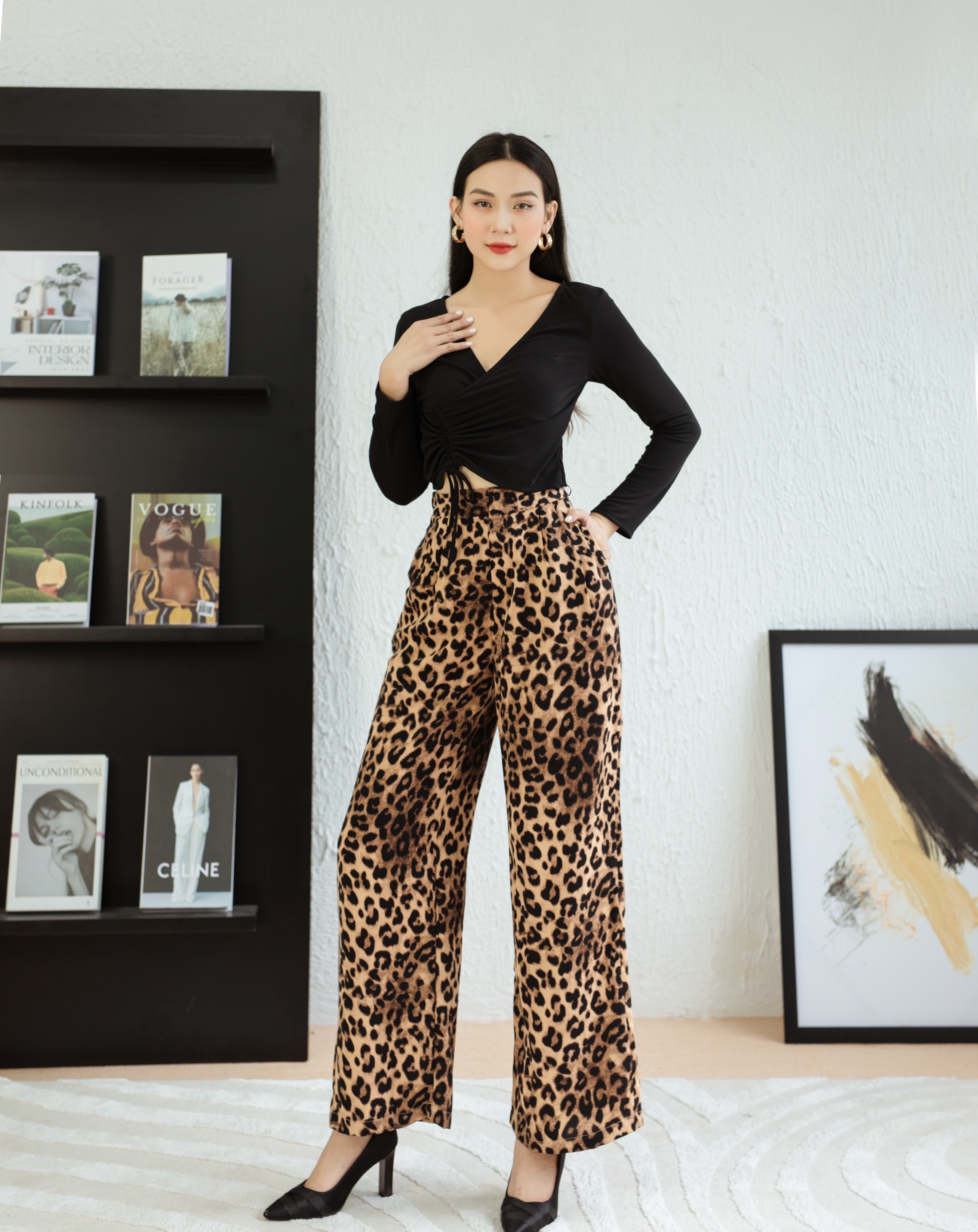 Set bộ áo kiểu rút eo phối quần ống rộng