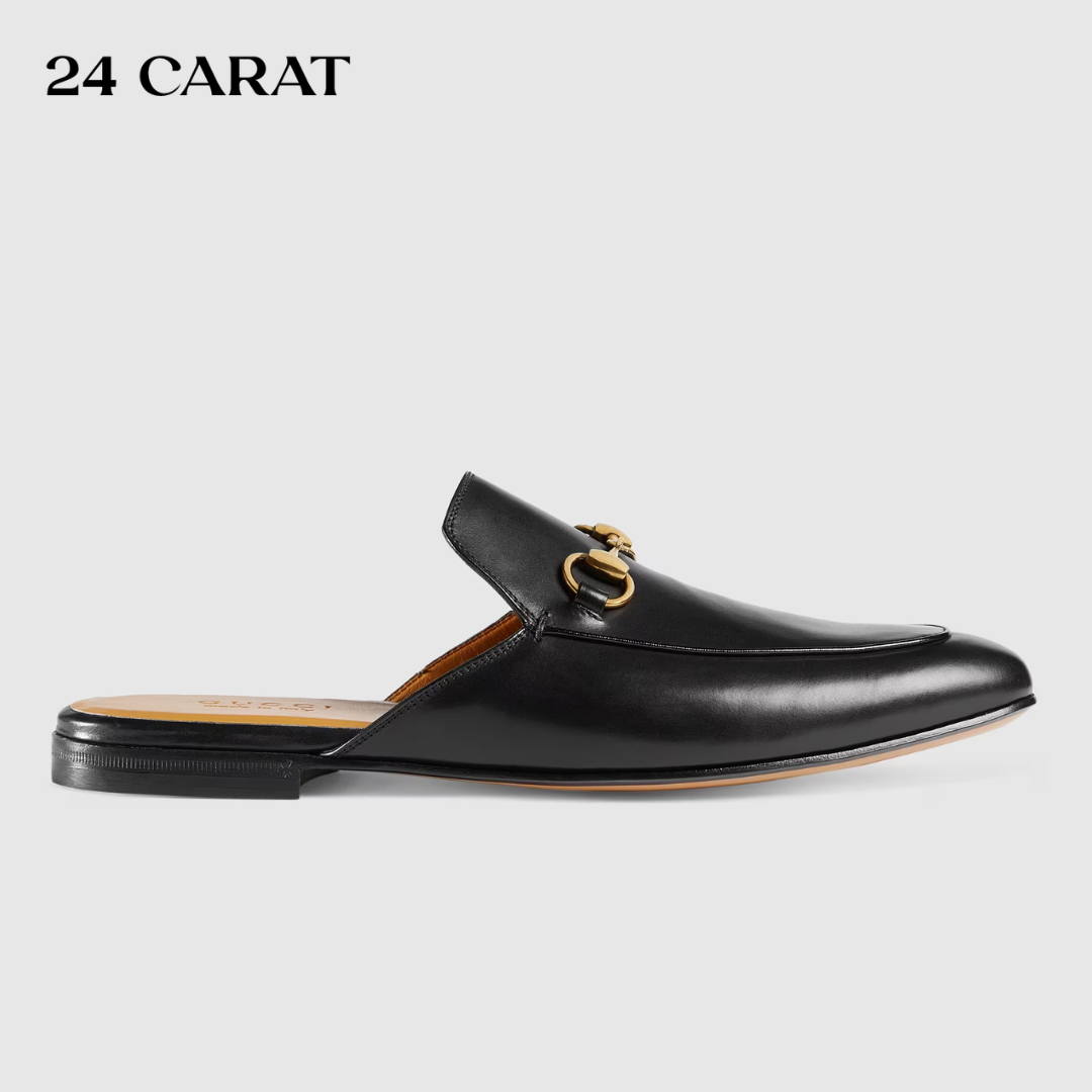 Giày sục Gucci black Leather Horsebit Slipper